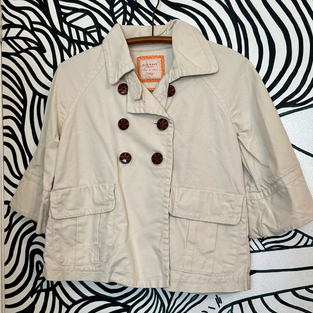 Old Navy Khaki Beige Cream Jacket Double Breasted 3/4 sleeves Girls XL
